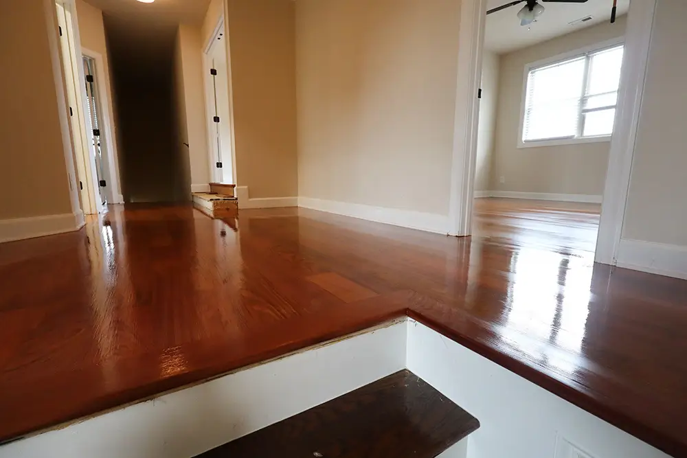 Hardwood refinishing project in Durham NC home