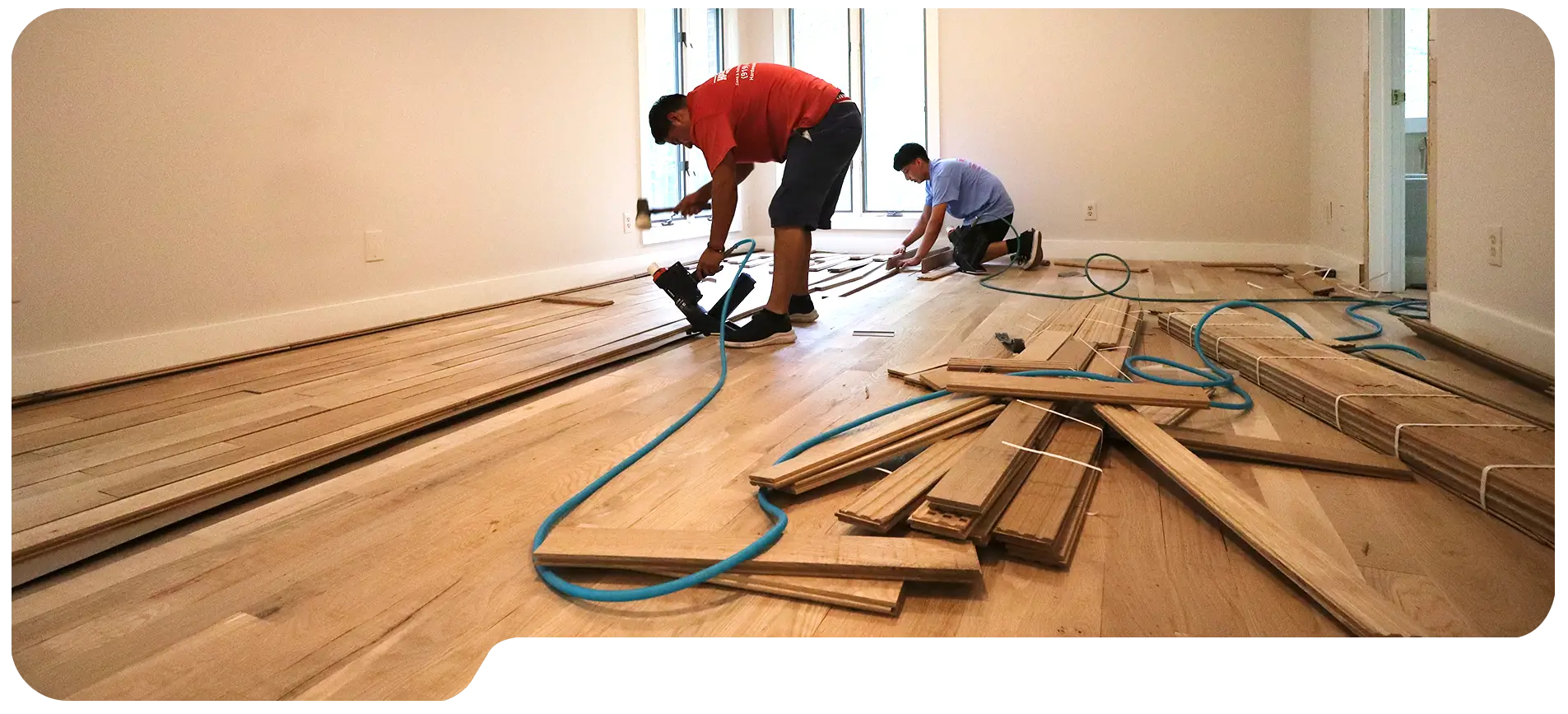 Hardwood flooring services banner – installation, refinishing, stairs