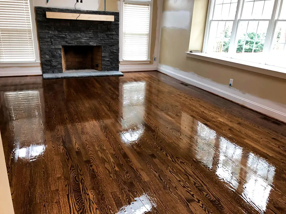 Glossy refinished hardwood floors in Morrisville NC