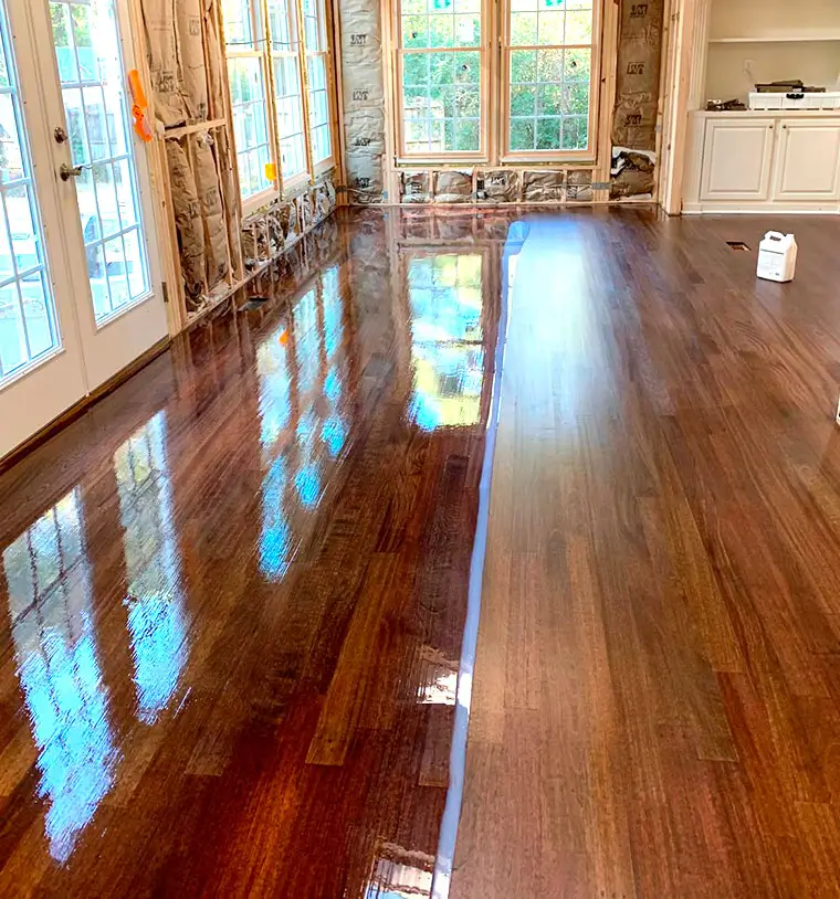 Living room with polished hardwood floors Morrisville NC