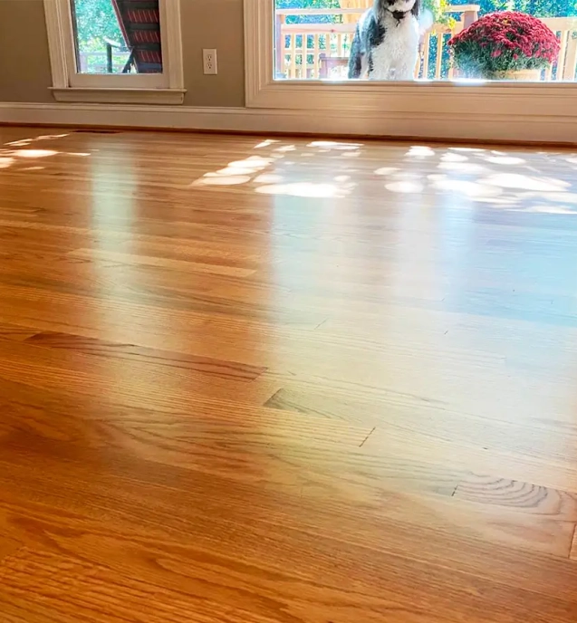 Close-up of refinished hardwood floor in Cary NC